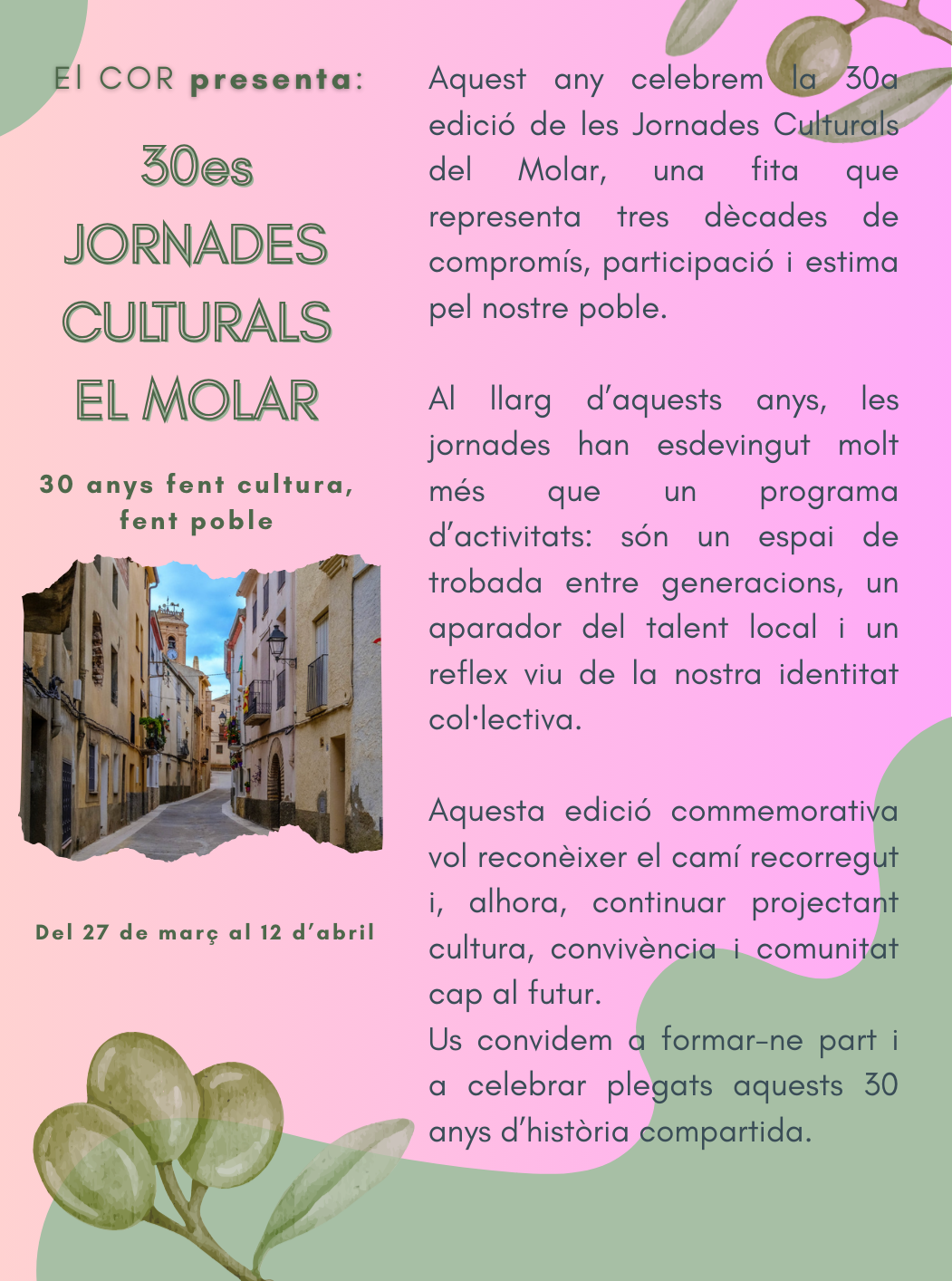 XXX JORNADES CULTURALS - El Molar - 27 de març al 12 d’abril 2026 