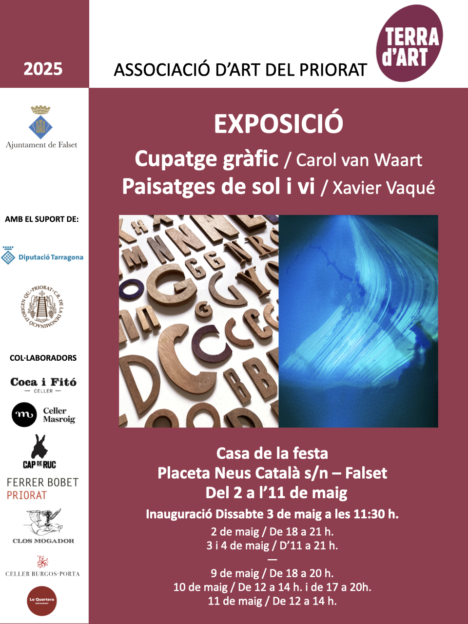 Exposició CUPATGE GRÀFIC de Carol van Waart i PAISATGES DE SOL I VI de Xavier Vaqué
