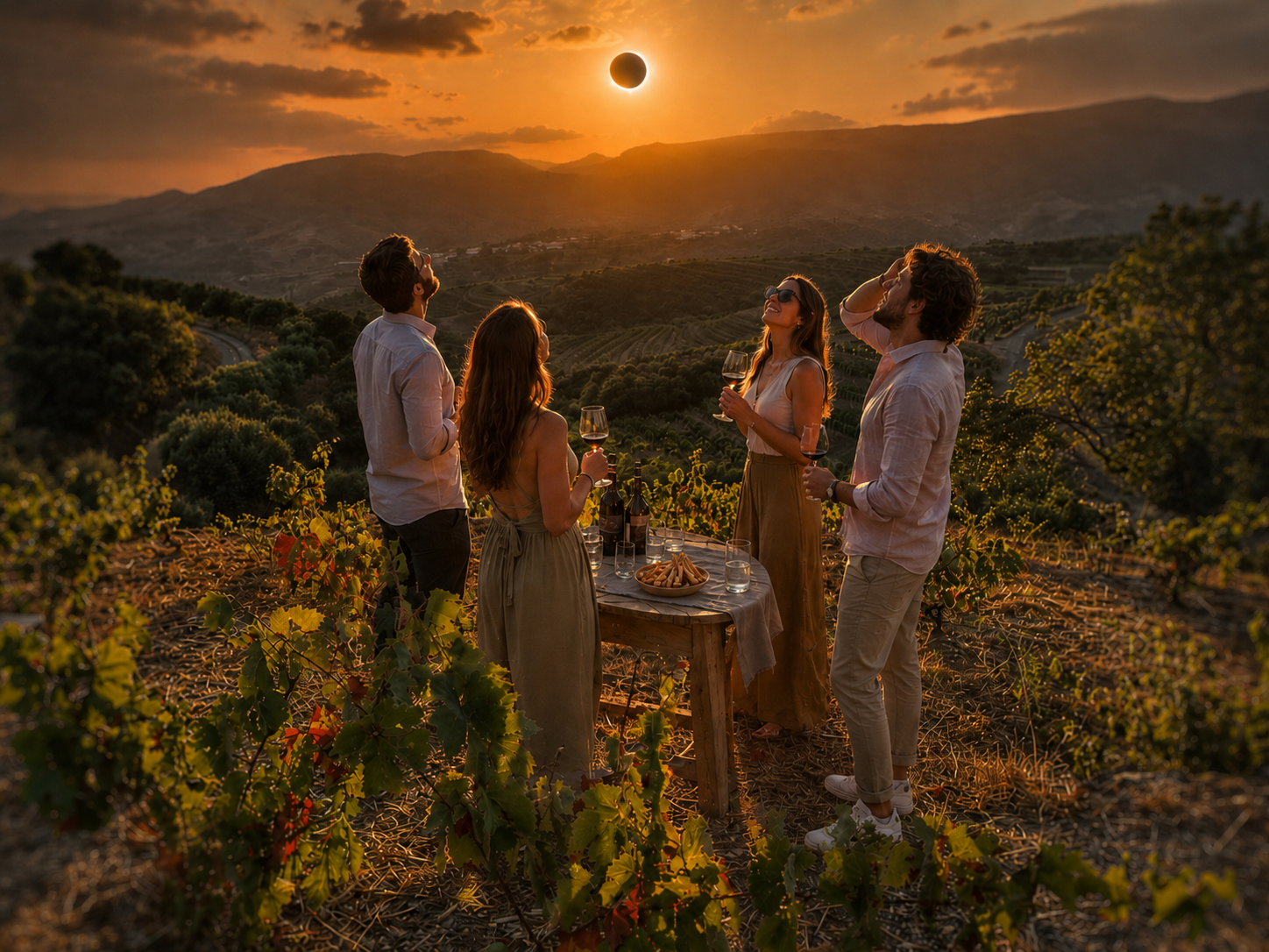 Tast de vins a la vinya durant l’eclipsi solar