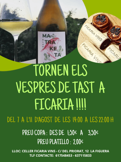 Vespres de TAST a FICARIA VINS ! Vespres de TAST a FICARIA VINS !