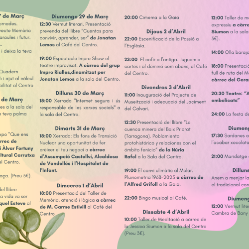 XXX JORNADES CULTURALS - El Molar - 27 de març al 12 d’abril 2026 