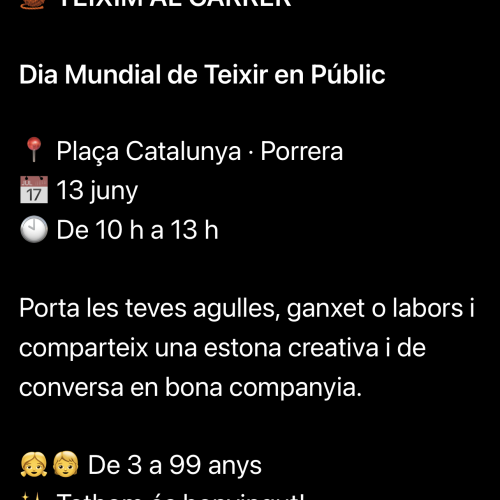 TEIXIM AL CARRER (Dia Mundial de teixir en pùblic)