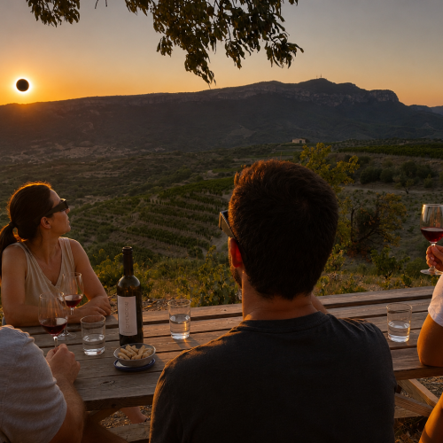 Tast de vins a la vinya durant l’eclipsi solar